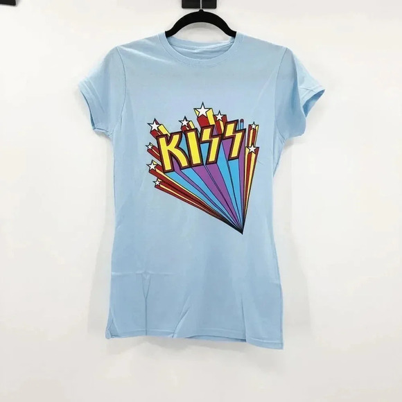 NWT‎ KISS Women's Blue Graphic Cap Sleeve Band Tee T-Shirt Size M - Picture 2 of 5